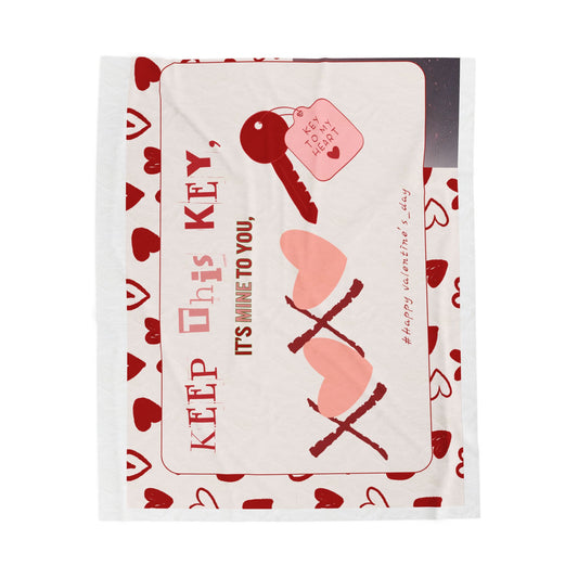 Velveteen Plush Blanket — "Keep This Key" Romantic Heart Throw for Valentine’s Day