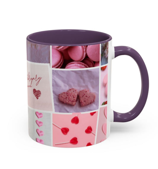 Valentine Heart Collage Accent Coffee Mug — 11/15oz Pink Romantic Ceramic